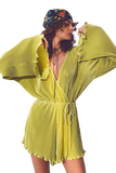 Bold Lime Pleated Wrap Jumpsuit