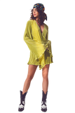 Bold Lime Pleated Wrap Jumpsuit