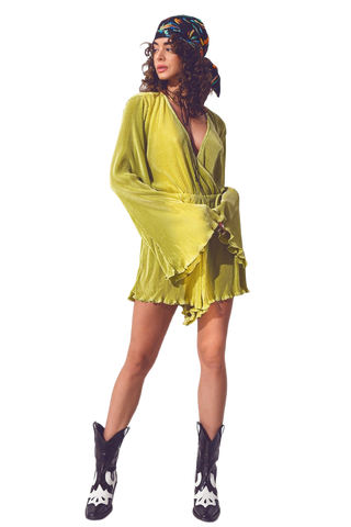 Bold Lime Pleated Wrap Jumpsuit