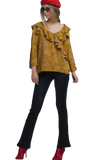 Shirt With Crossed Ruffles in Mustard