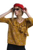 Shirt With Crossed Ruffles in Mustard