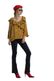 Shirt With Crossed Ruffles in Mustard