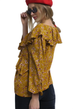 Shirt With Crossed Ruffles in Mustard