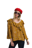Shirt With Crossed Ruffles in Mustard