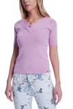 Short Sleeve Pink Sweater With v Neck