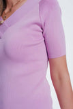 Short Sleeve Pink Sweater With v Neck