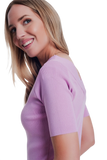 Short Sleeve Pink Sweater With v Neck