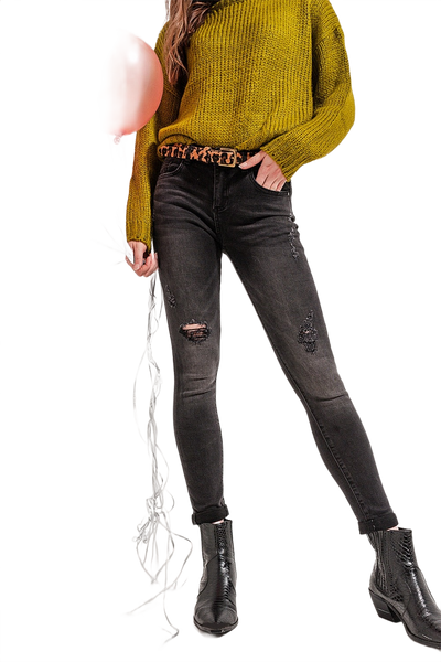 Skinny Distressed Jeans in Grey Denim