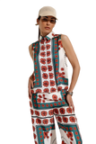 Sleeveless Creme Shirt With Floral Design