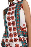 Sleeveless Creme Shirt With Floral Design