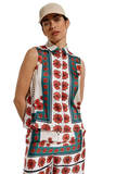 Sleeveless Creme Shirt With Floral Design