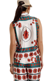 Sleeveless Creme Shirt With Floral Design
