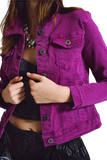 Slim Denim Trucker Jacket in Fuchsia