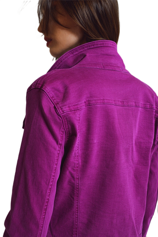 Slim Denim Trucker Jacket in Fuchsia