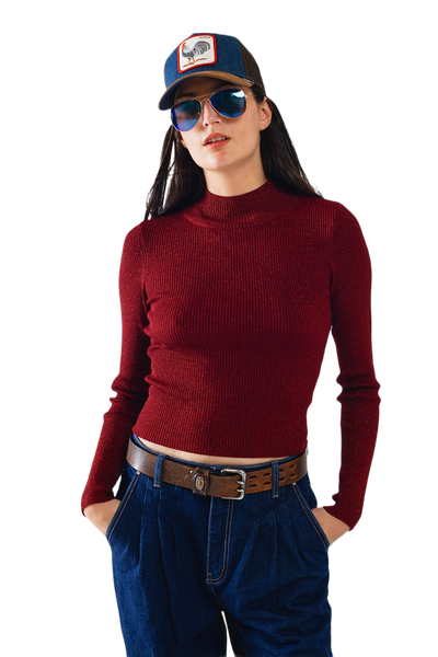 Sparkeling Red Glitter Trutle Neck Long Sleeve Sweater