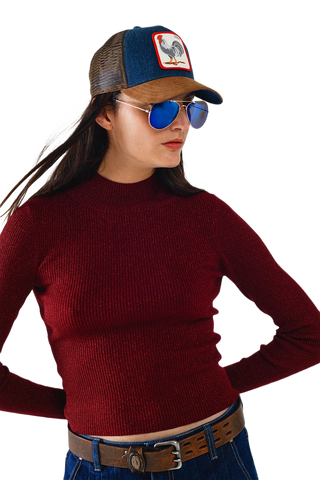 Sparkeling Red Glitter Trutle Neck Long Sleeve Sweater