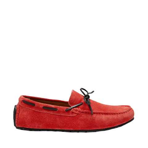 Tyre Sole Laced Driving Loafers, Red Suede