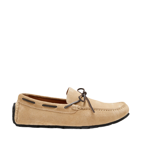 Tyre Sole Laced Driving Loafers, Taupe Suede