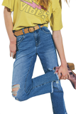 Straight Distressed Jeans in Medium Wash