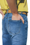 Straight Distressed Jeans in Medium Wash