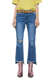 Straight Distressed Jeans in Medium Wash