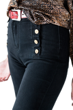 Straight Jeans With Gold Buttons at the Side in Black