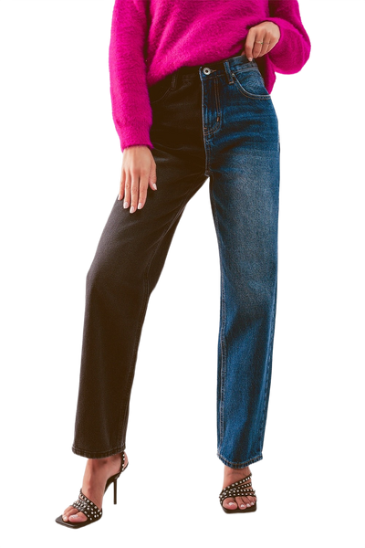 Straight Leg Color Block Jeans