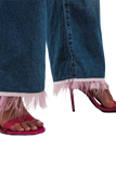 Straight Leg Jeans With PINK Faux Feather Hem