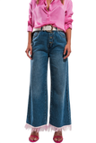 Straight Leg Jeans With PINK Faux Feather Hem