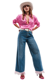 Straight Leg Jeans With PINK Faux Feather Hem