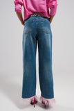 Straight Leg Jeans With PINK Faux Feather Hem
