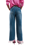 Straight Leg Jeans With PINK Faux Feather Hem