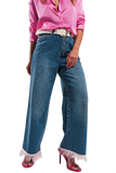Straight Leg Jeans With PINK Faux Feather Hem