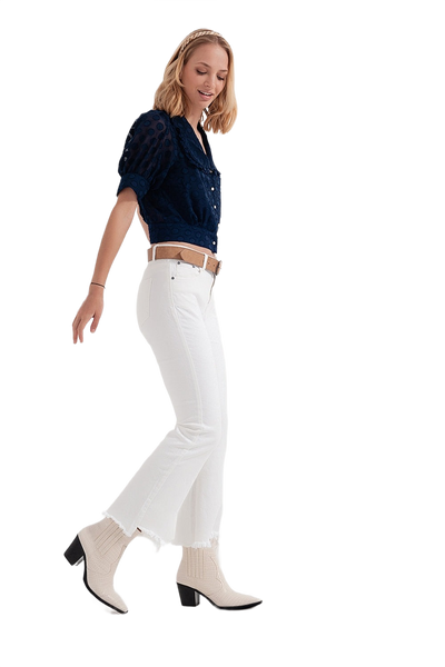 Straight Pants in White With Wide Ankles