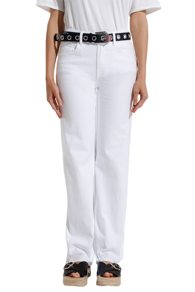 Stretch Denim Straight Jeans With 5 Pockets in White