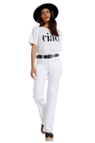 Stretch Denim Straight Jeans With 5 Pockets in White