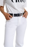Stretch Denim Straight Jeans With 5 Pockets in White