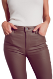 Stretch Faux Leather Flare Pants in Beige