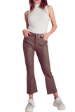 Stretch Faux Leather Flare Pants in Beige