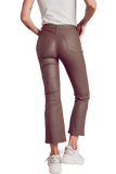 Stretch Faux Leather Flare Pants in Beige