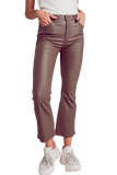 Stretch Faux Leather Flare Pants in Beige