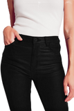 Stretch Faux Leather Flare Pants in Black
