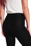 Stretch Faux Leather Flare Pants in Black