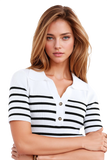 Striped Polo With Button Detail in White