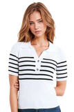 Striped Polo With Button Detail in White