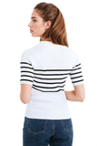 Striped Polo With Button Detail in White