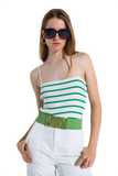 Striped White and Green Top