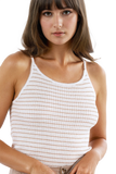 Stripped Ribbed Basic Tank Top in White and Brown