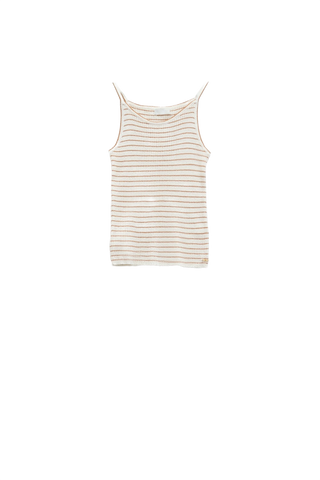 Stripped Ribbed Basic Tank Top in White and Brown