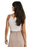 Stripped Ribbed Basic Tank Top in White and Brown